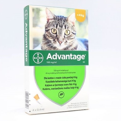 Advantage 40 mg 10% šķīdums pret blusām kaķiem līdz 4 kg 4gab